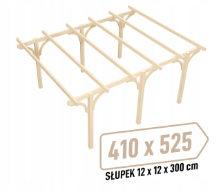 Prístrešok na auto garáž drevo KVH Dry 410x525cm stĺpiky 12x12x300cm oblúková vzpera
